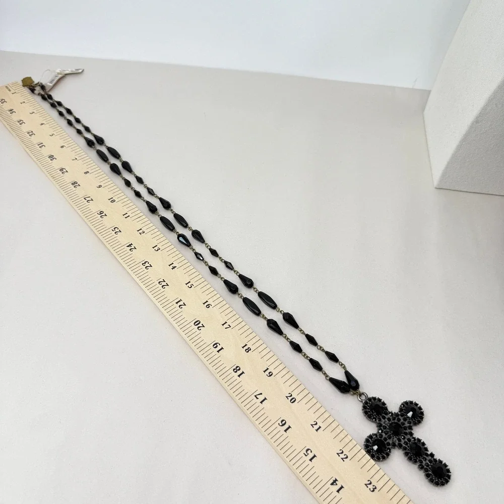 Embellish Graceful‎ Glory Metal Necklace Black Beaded Cross Pendant JW0740